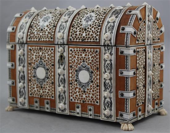 An Anglo Indian sandalwood and ivory dome top stationery box, 8.25in.